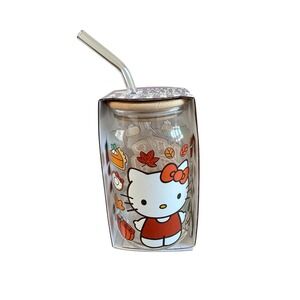 Hello Kitty‎ Fall/Autumn Leaves, Pumpkin Pie Glass Tumbler W Bamboo Lid